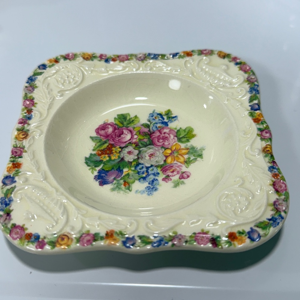 Antique Floral Square Ceramic Dish